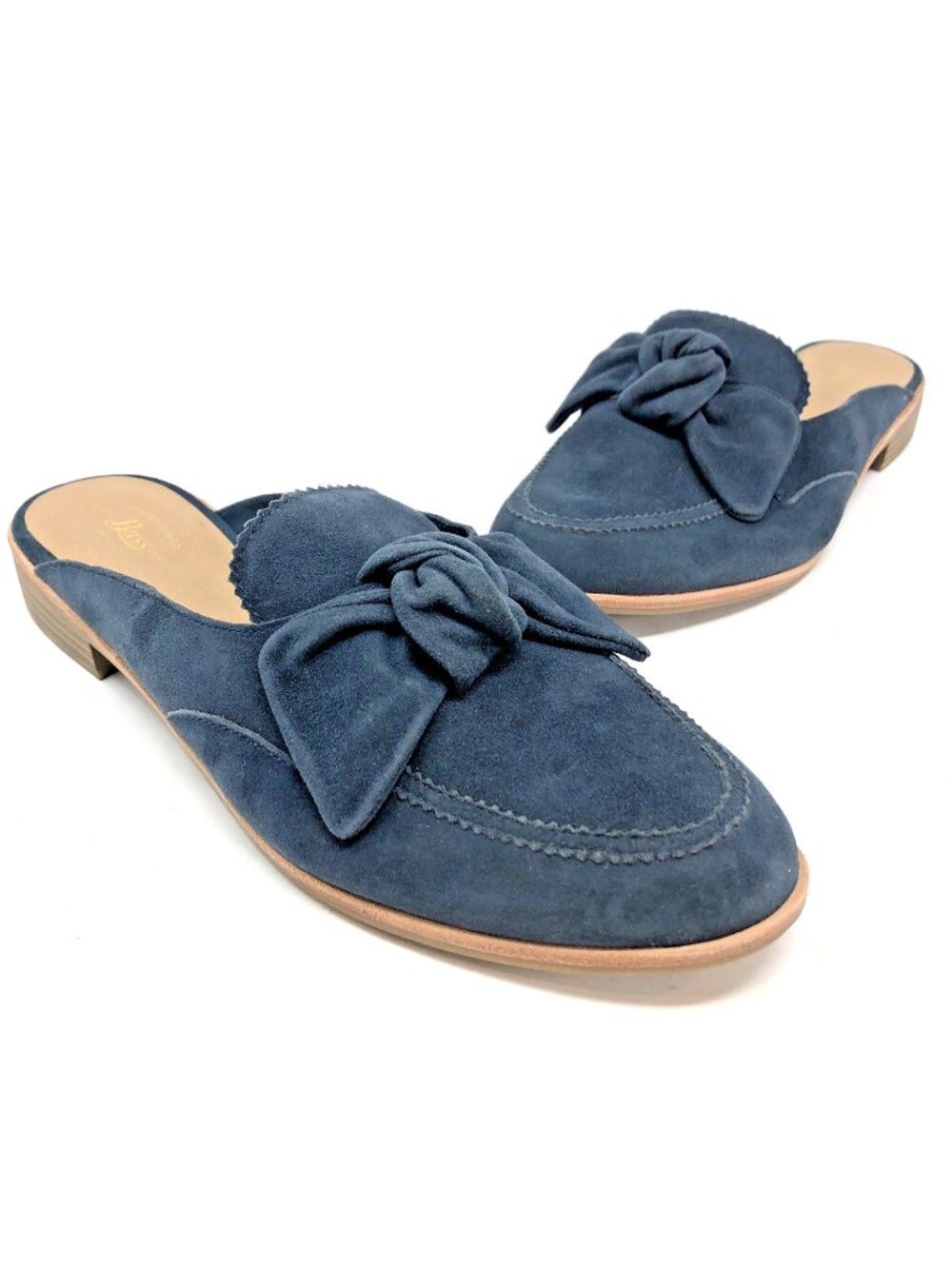 GH Bass & Co Sandals Womens 8.5 Ebbie Navy Suede Bow Slip On Mules Mocc Low Heel